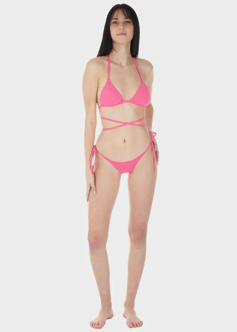 Γυναικείο σετ μαγιό bikini τριγωνάκι μονόχρωμο αποσπώμενη επένδυση slip brazil.Καλύπτει B CUP ΡΟΖ