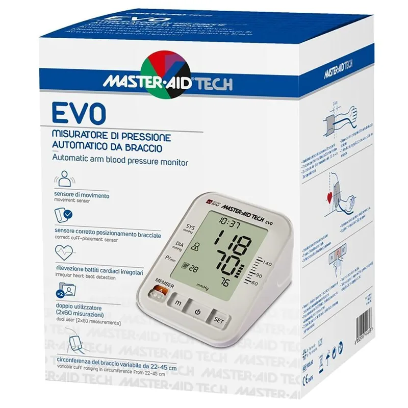 Master Aid Tech EVO Automatic Arm Blood Pressure Monitor Αυτόματο Πιεσόμετρο Βραχίονα με Αισθητήρα Κίνησης & Λειτουργία Ανίχνευσης Ακανόνιστων Καρδιακών Παλμών 1 Τεμάχιο