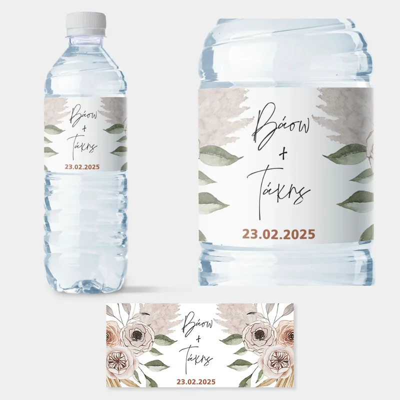 Αυτοκολλητη ετικέτα για μπουκαλι νερου BOHO WEDDING NAMES