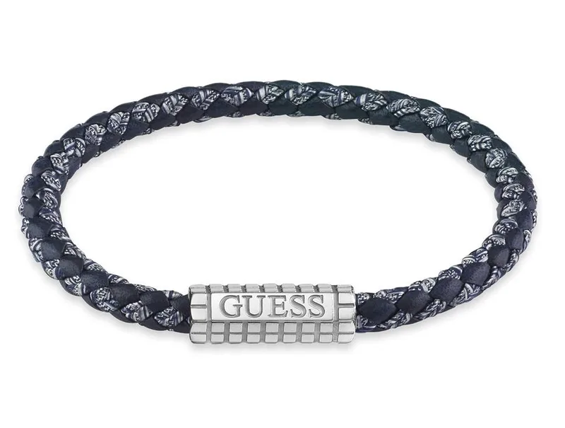 GUESS STEEL Βραχιόλι από Ανοξείδωτο ατσάλι & Δέρμα Blue JUMB05036JWSTBAL