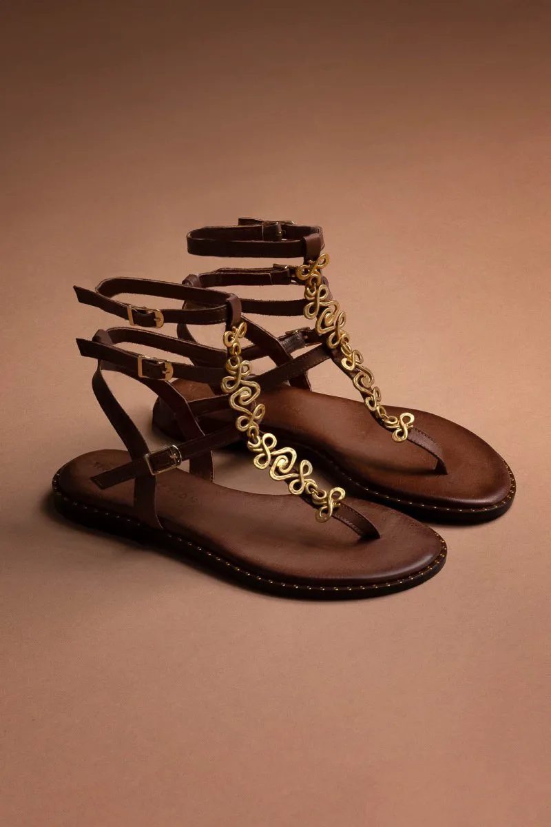 TFP Leather Gladiator Sandals - 1004 - Καφέ