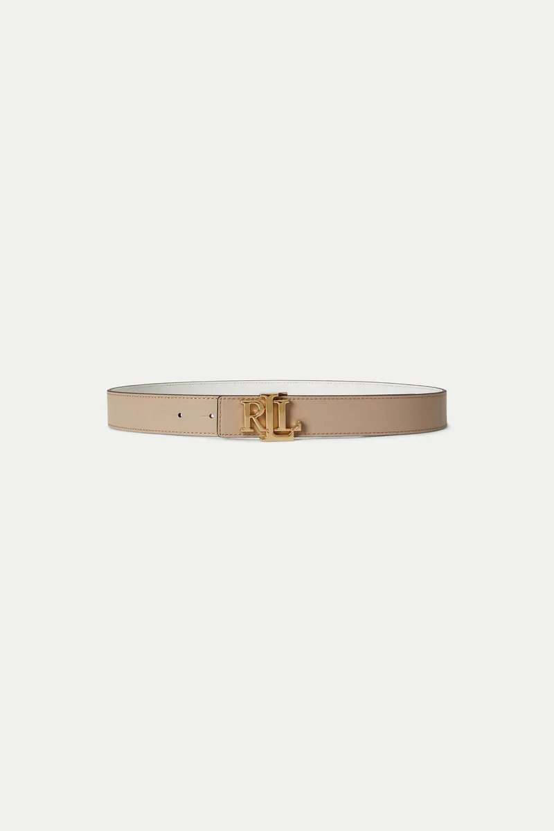 Lauren Ralph Lauren γυναικεία δερμάτινη ζώνη διπλής όψης με μεταλλικό monogram - 412908984008 Μπεζ