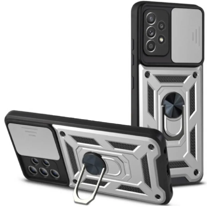 Bodycell Armor Slide - Ανθεκτική Θήκη Samsung Galaxy A72 με Κάλυμμα για την Κάμερα & Μεταλλικό Ring Holder - Silver (5206015014406)