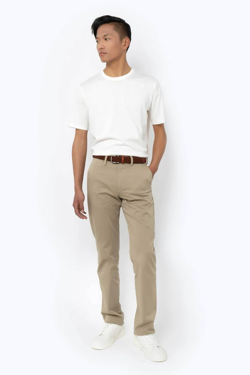 The Bostonians ανδρικό παντελόνι chino satin gabardine Regular Fit - CN1452T863 Καφέ Ανοιχτό