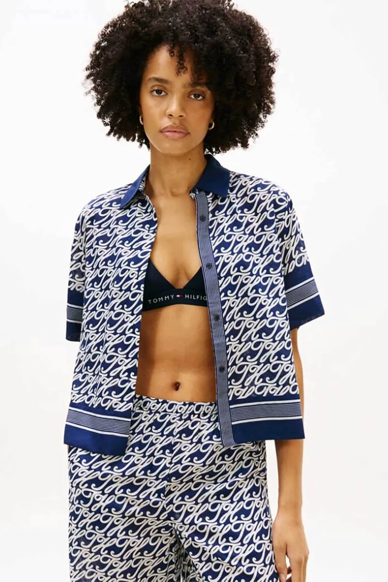 Tommy Hilfiger γυναικείο πουκάμισο μεταξωτό με print Relaxed Fit - WW0WW49547 Μπλε