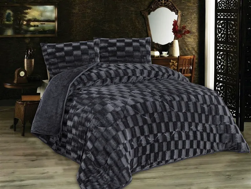 Κουβερτοπάπλωμα Fleece Υπέρδιπλο 220x240εκ. 1940 Grey-Black DimCol (Ύφασμα: Polyester, Χρώμα: Μαύρο, Μέγεθος: Υπέρδιπλα) - DimCol - 33421024039