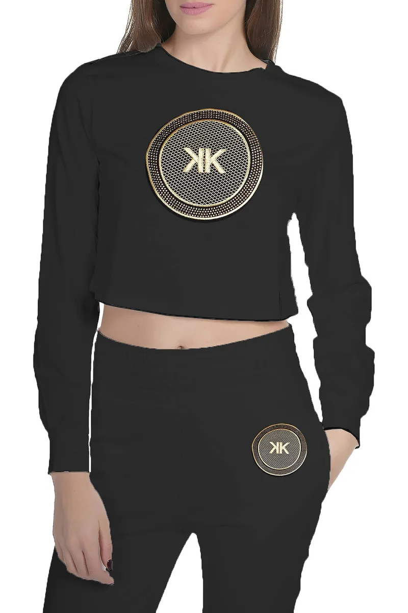 Μπλούζα Μακρυμάνικη Kendal + Kylie Art Patch Cropped Top KKW3711602-BLACK Γυναικείο