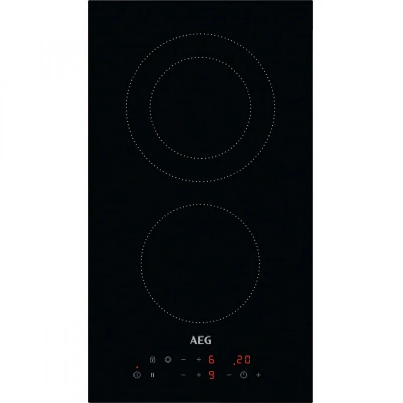 Κεραμική ενσωματωμένη εστία AEG HRB32310CB, 2900W, 2 ζώνες, 9 επίπεδα, OptiHeat, Χρονοδιακόπτης, Μαύρο