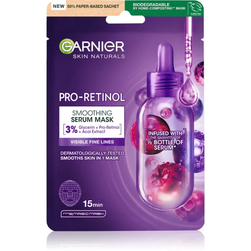 Garnier Textil Masks Pro-Retinol λειαντική υφασμάτινη μάσκα 22 γρ