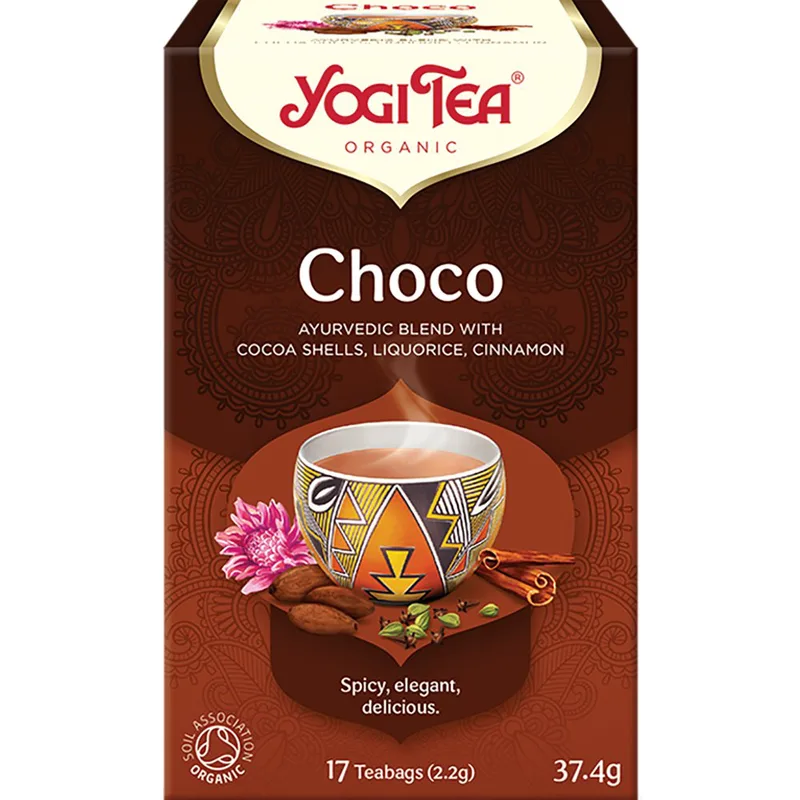 Yogi Tea Choco Ρόφημα Βοτάνων με Σπόρους Κακάο, Γλυκόριζα & Κανέλλα με Πικάντικες Νότες & Απολαυστικό Σοκολατένιο Άρωμα 17 Teabags (17 Φακελάκια x 2,2g)