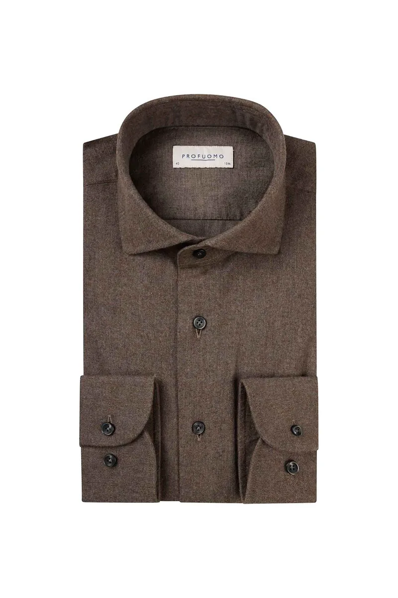Profuomo ανδρικό πουκάμισο flannel Slim Fit - PPVH30033H Καφέ