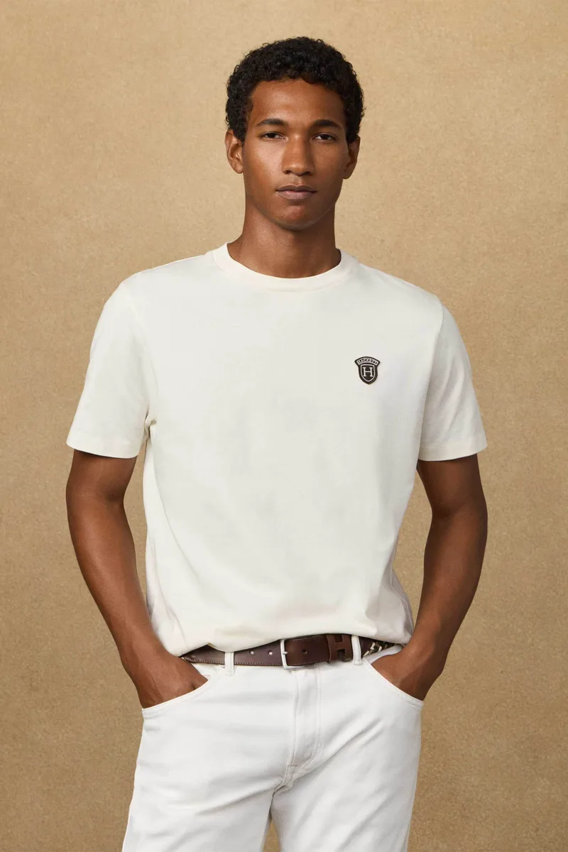 Hackett ανδρικό T-shirt με logo patch Classic Fit - HM5000063 Λευκό