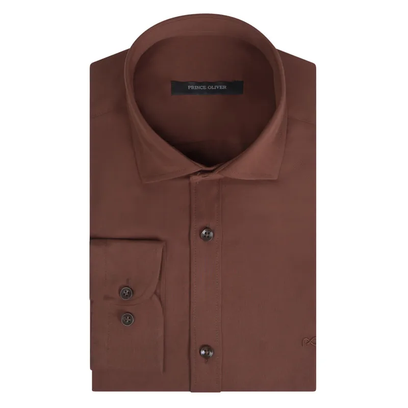 Prince Oliver Tencel Πουκάμισο Καφέ (Modern Fit) New Arrival