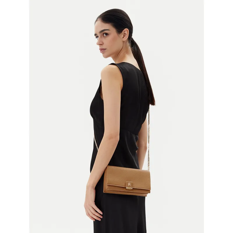 Τσάντα Tommy Hilfiger Th Her Flap W/Chain AW0AW17403 Μπεζ