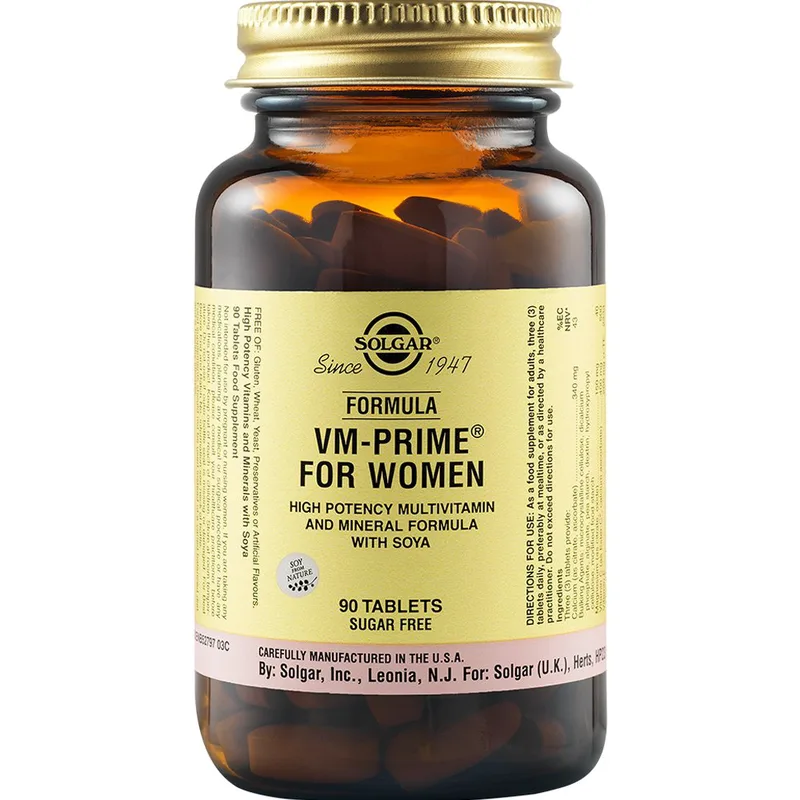 Solgar VM-Prime for Women Συμπλήρωμα Διατροφής Πολυβιταμινών, Μετάλλων & Ιχνοστοιχείων Κατά της Κόπωσης για Ενίσχυση του Ανοσοποιητικού & Ορμονική Ισορροπία Ειδικά Σχεδιασμένο για Γυναίκες Άνω των 50 90tabs