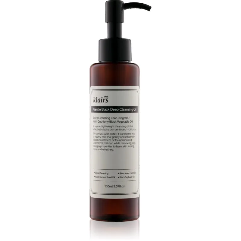 Klairs Gentle Black Deep Cleansing Oil λάδι για βαθύ καθαρισμό για λιπαρή επιδερμίδα 150 ml