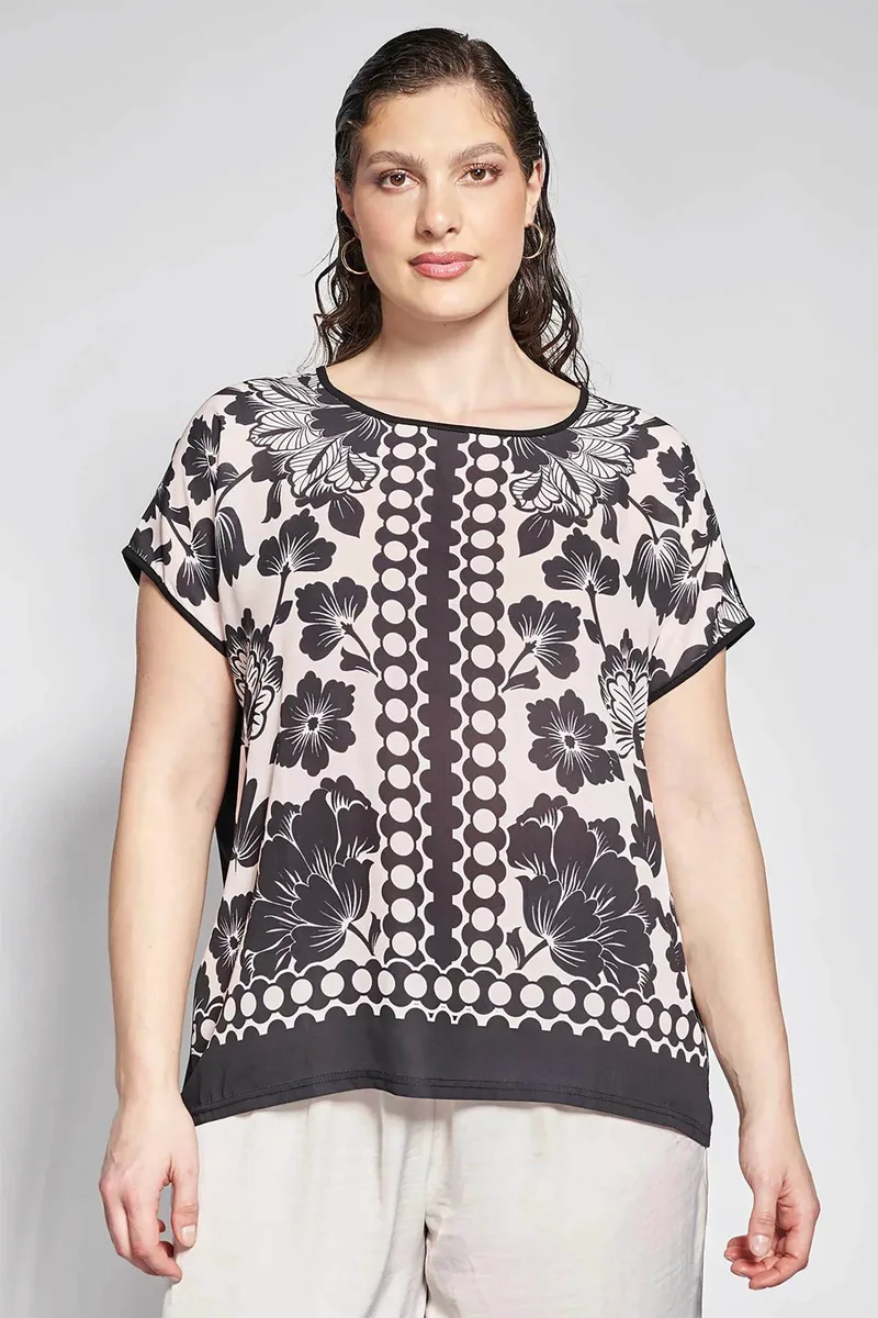 Parabita γυναικεία μπλούζα με floral print - 012610100404 Μαύρο
