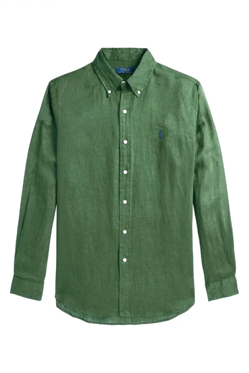 RALPH LAUREN ΠΟΥΚΑΜΙΣΟ BUTTON DOWN ΛΙΝΟ CUSTOM FIT ΠΡΑΣΙΝΟ