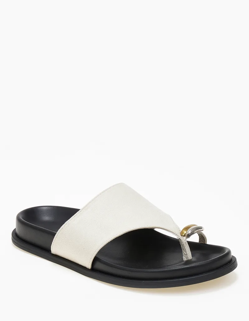 Σανδάλια flatform με suede υφή και toe ring - Μπεζ