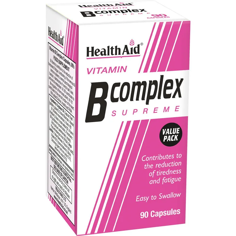 Health Aid B Complex Supreme Συμπλήρωμα Διατροφής Συμπλέγματος Βιταμινών Β για την Καλή Υγεία του Νευρικού Συστήματος, Κατά της Κόπωσης για Αυξημένα Επίπεδα Ενέργειας 90caps