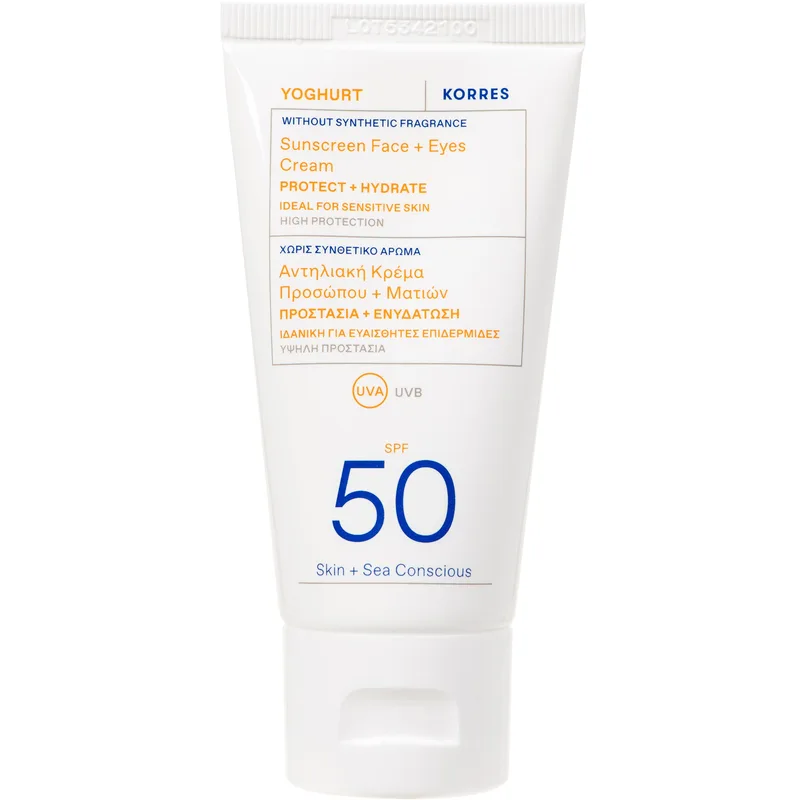 Korres Yoghurt Sunscreen Face & Eyes Cream Spf50 Αντηλιακή Κρέμα Προσώπου - Ματιών Υψηλής Προστασίας, Κατάλληλη για Ευαίσθητες Επιδερμίδες 50ml