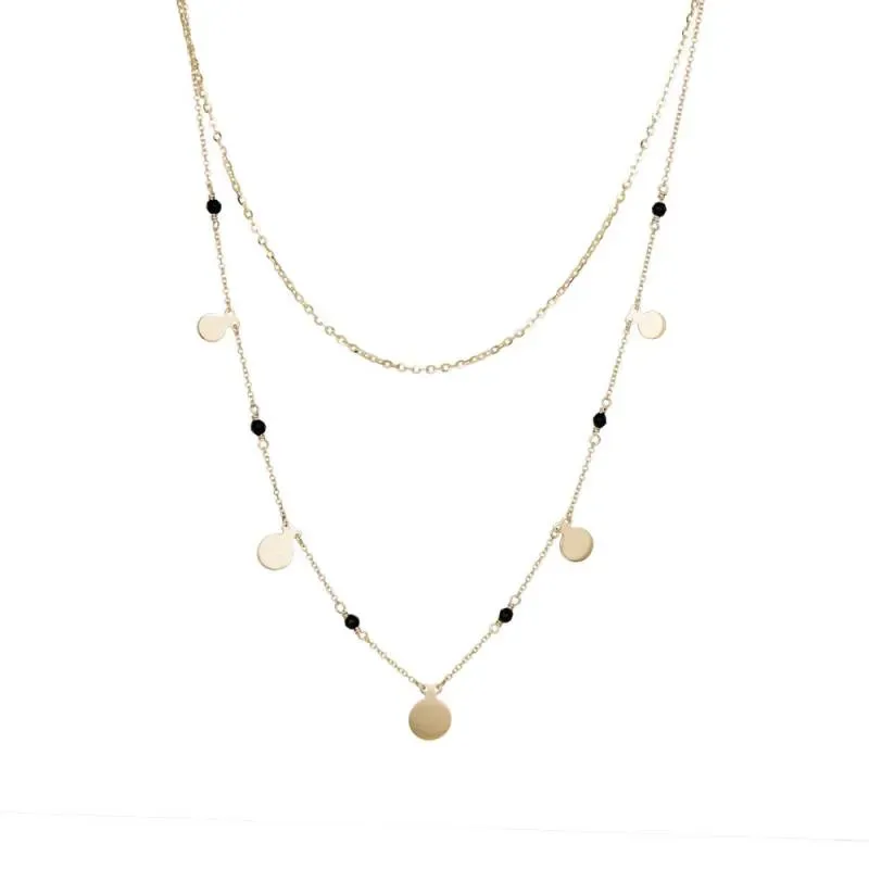 Χρυσό διπλό κολιέ με μοτίφ Κ14 black spinel 046301 046301 Χρυσός 14 Καράτια
