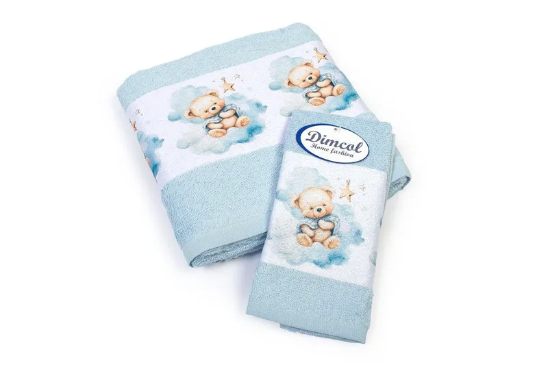Σετ Βρεφικές Πετσέτες 2 Τεμαχίων Dimcol Cute Bear 301 30x50-70x140 Sky Blue