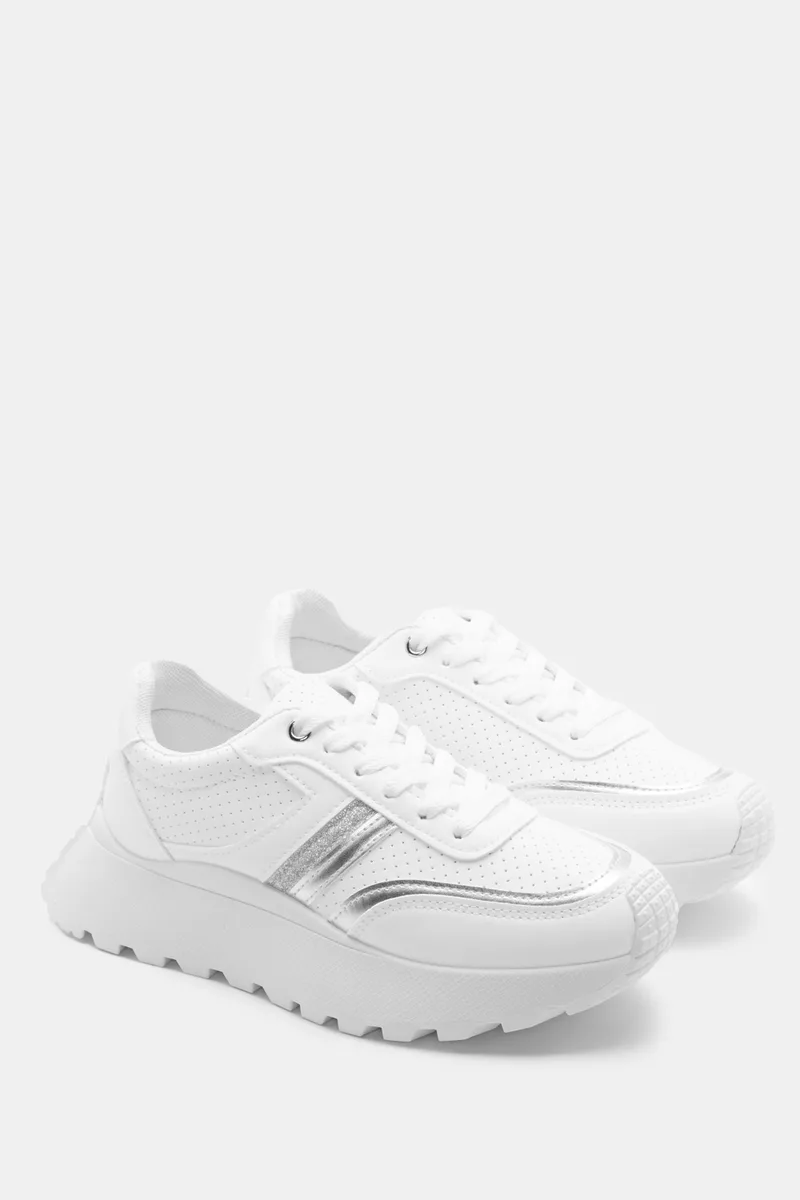 Sneakers σε Συνδυασμό Χρωμάτων με Glitter - Λευκό
