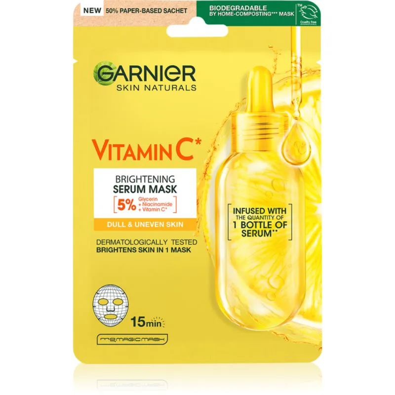 Garnier Skin Naturals Vitamin C φύλλο μάσκας με επίδραση την φωτεινότητα και ενυδάτωση με βιταμίνη C 28 γρ
