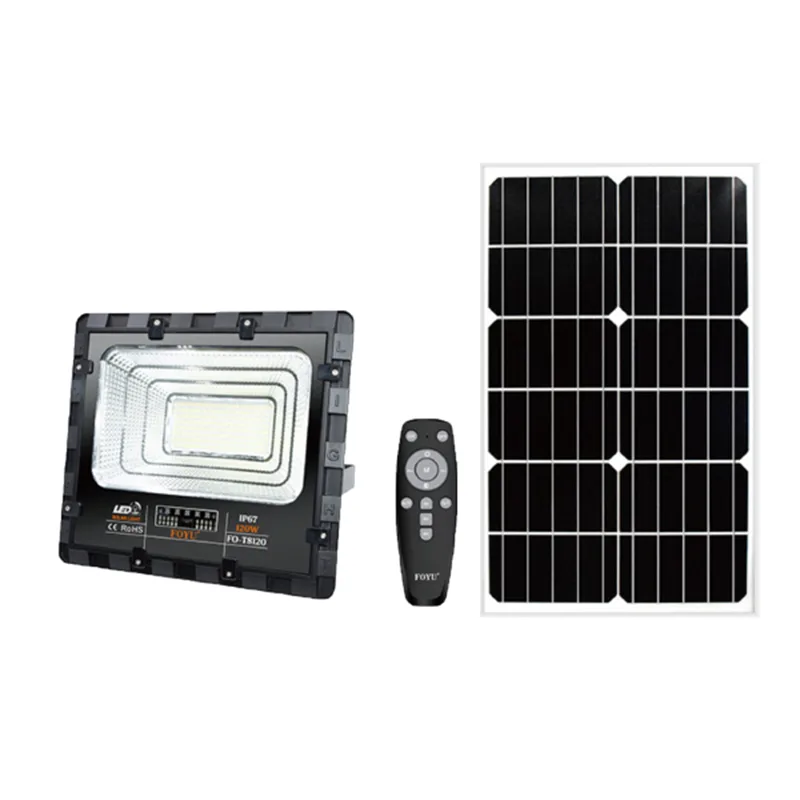 αδιάβροχος ηλιακός προβολέας led 120w με πάνελ & τηλεχειριστήριο ip67 foyu f0-t8120