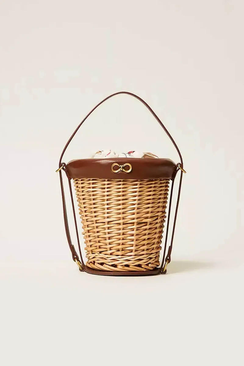 Twinset γυναικεία τσάντα bucket από ψάθα - 261TD8253 Μπεζ