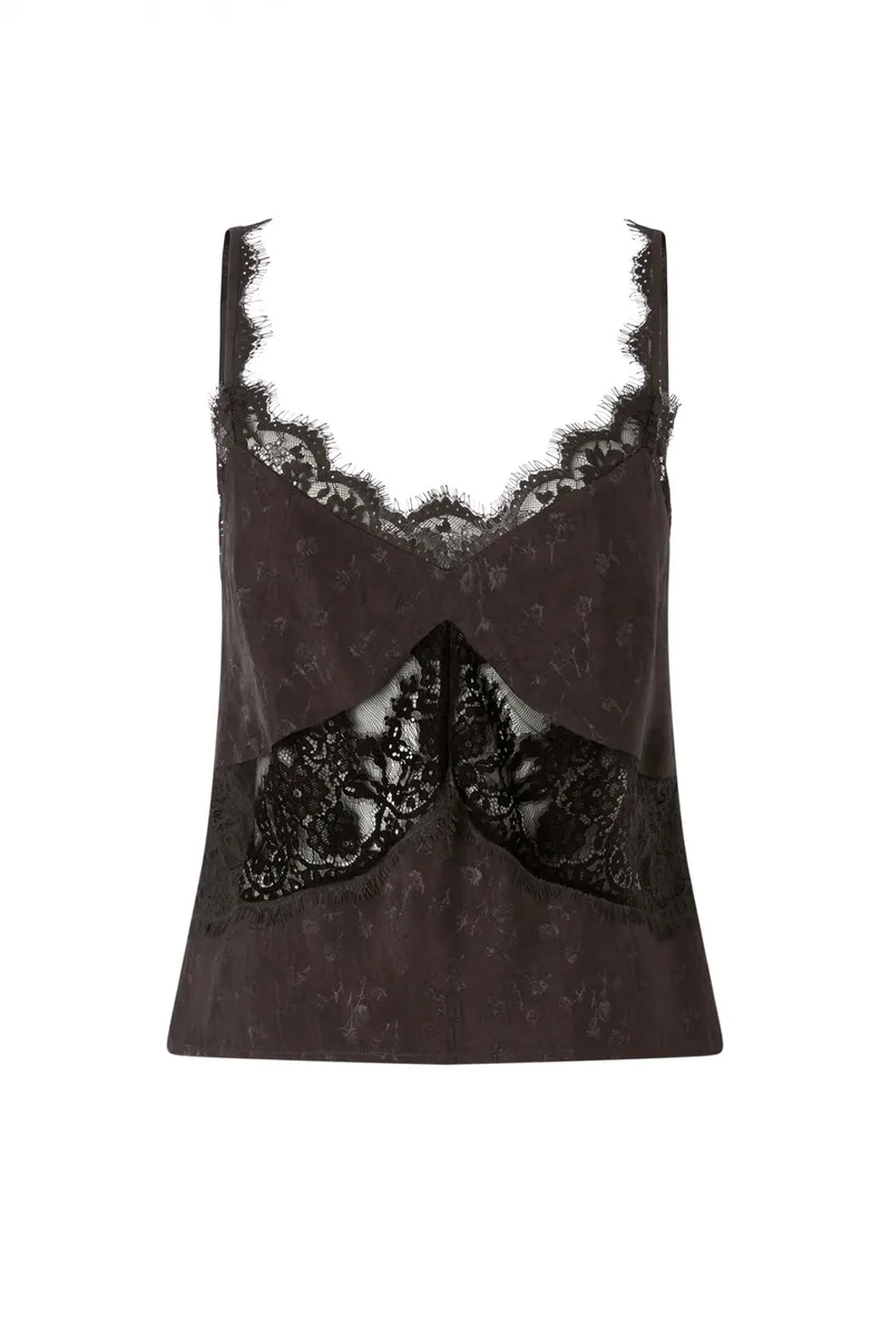 PINKO ΤΟΠ TIARE BLOUSE LINGERIE ΔΑΝΤΕΛΑ ΚΑΦΕ