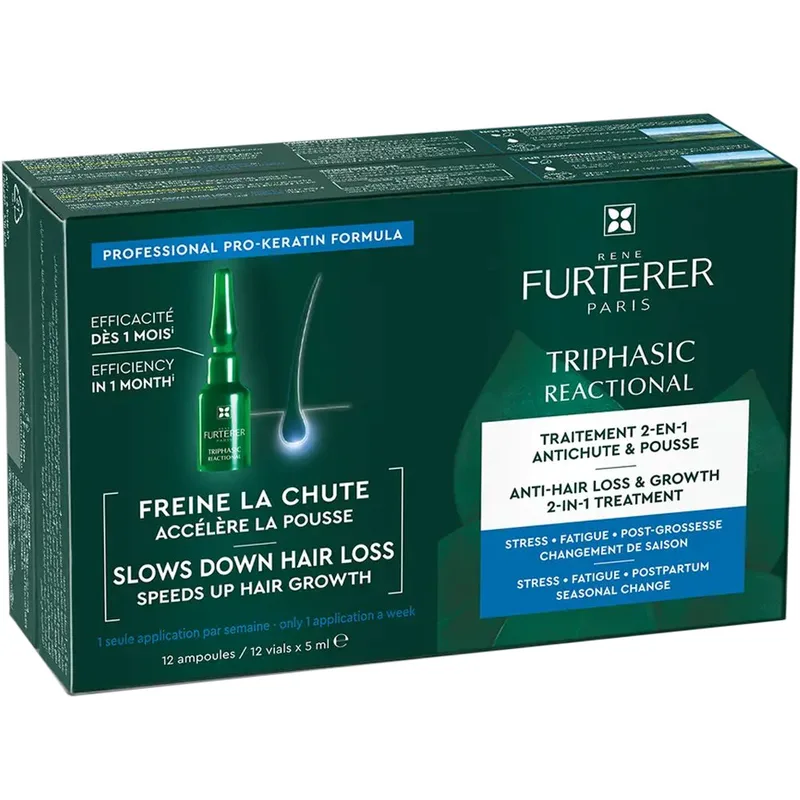 Rene Furterer Triphasic Reactional Anti-Hair Loss & Growth 2in1 Treatment Αγωγή 2 σε 1 Κατά της Αντιδραστικής Τριχόπτωσης & για Ενίσχυση της Ανάπτυξης των Μαλλιών 60ml (12vialsx5ml)
