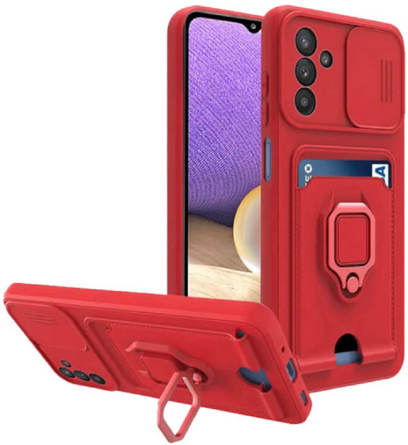 Bodycell Multifunction - Ανθεκτική Θήκη Samsung Galaxy A13 5G με Λουράκι Λαιμού / Κάλυμμα Κάμερας / Ring Holder / Υποδοχή Κάρτας - Red (5206015004087)