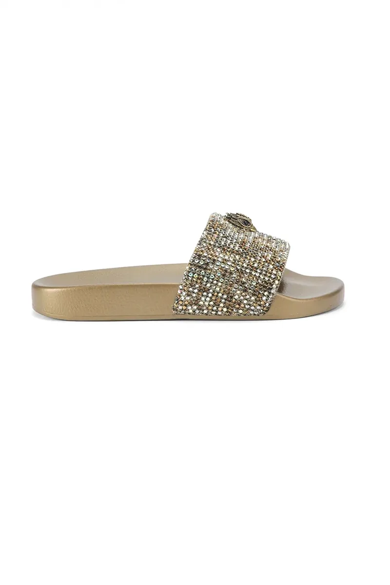 KURT GEIGER ΠΑΠΟΥΤΣΙΑ ΠΑΝΤΟΦΛΕΣ ΜΕΕΝΑ EAGLE LOGO ΠΟΛΥΧΡΩΜΑ ΣΤΡΑΣ ΜΠΕΖ/ΧΡΥΣΟ