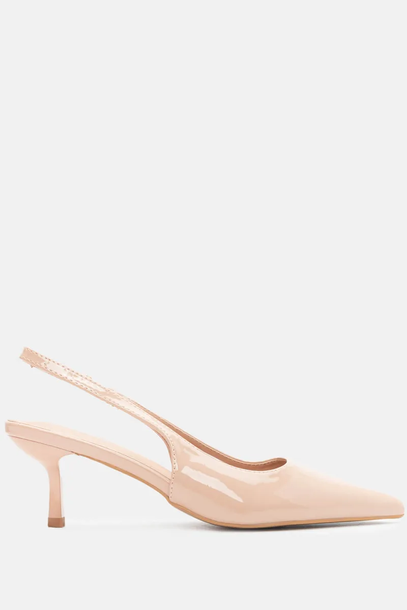 Γόβες Μυτερές Slingback με Λάστιχο - Nude