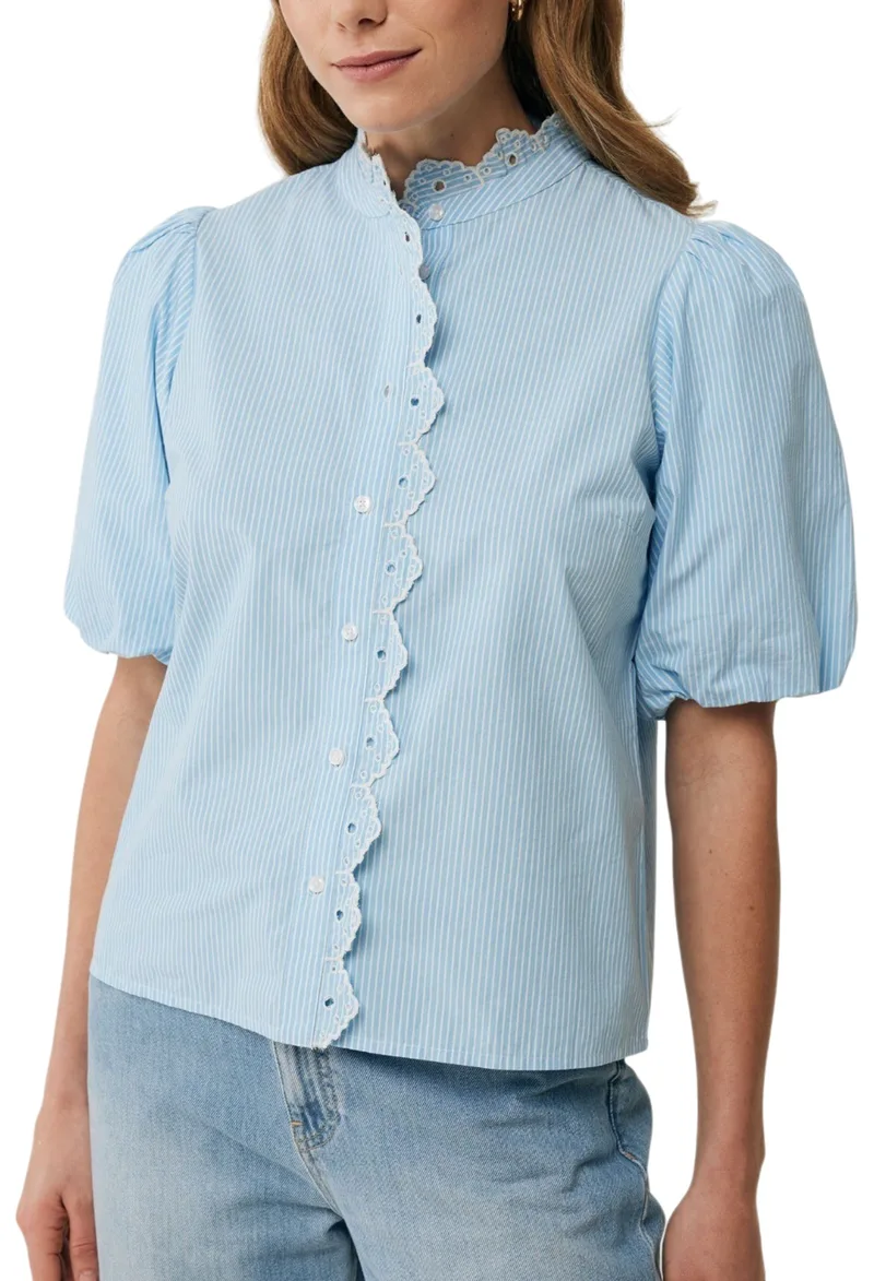 Πουκάμισο Κοντομάνικο Mexx Puff Sleeve Striped Blouse MF006101451W-Sea Blue Γυναικείο