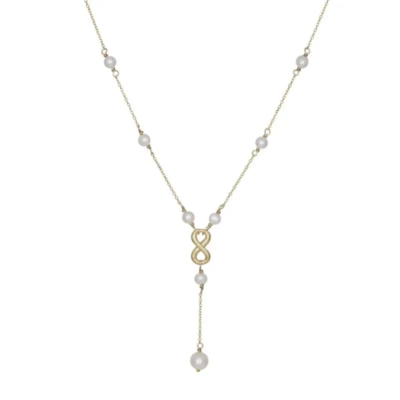 Γυναικείο κολιέ γραβάτα Κ9 Infinity Pearls 035083 035083 Χρυσός 9 Καράτια