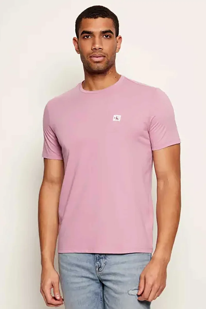 Calvin Klein Jeans ανδρικό T-shirt μονόχρωμο με λογότυπο Regular Fit - LV04RC272G Ροζ