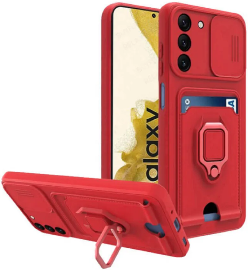 Bodycell Multifunction - Ανθεκτική Θήκη Samsung Galaxy S22 Plus 5G με Λουράκι Λαιμού / Κάλυμμα Κάμερας / Ring Holder / Υποδοχή Κάρτας - Red (5206015004452)