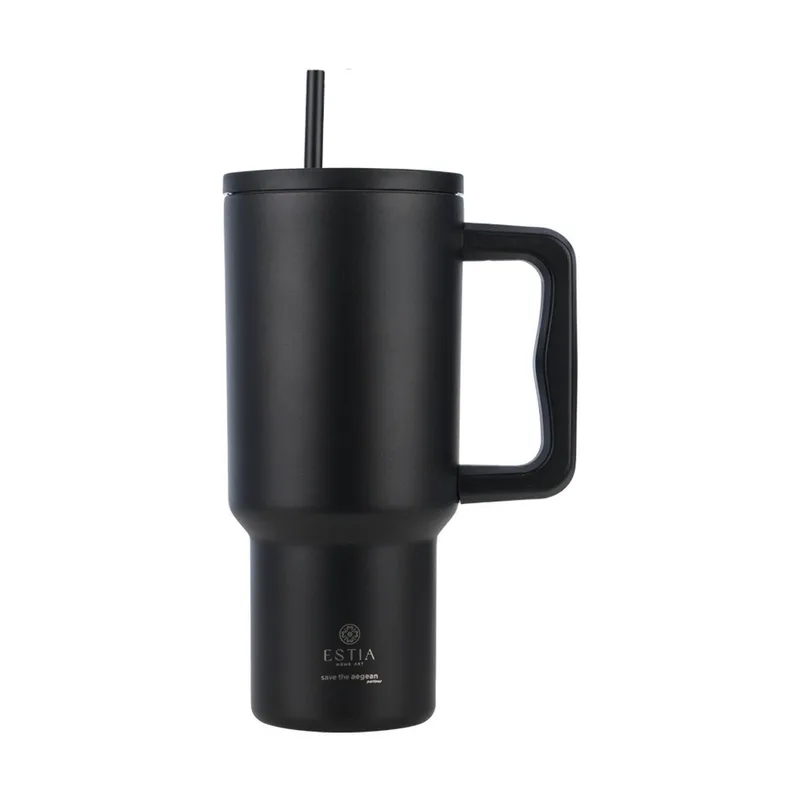 Estia Θερμός Straw Tumbler Xl Save The Aegean 900Ml Midnight Black