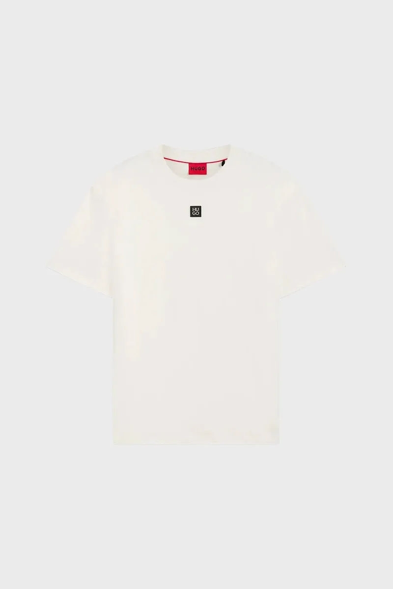 Hugo Boss ανδρικό βαμβακερό T-shirt μονόχρωμο με ανάγλυφο logo patch "Dalile" - 50505201 Λευκό