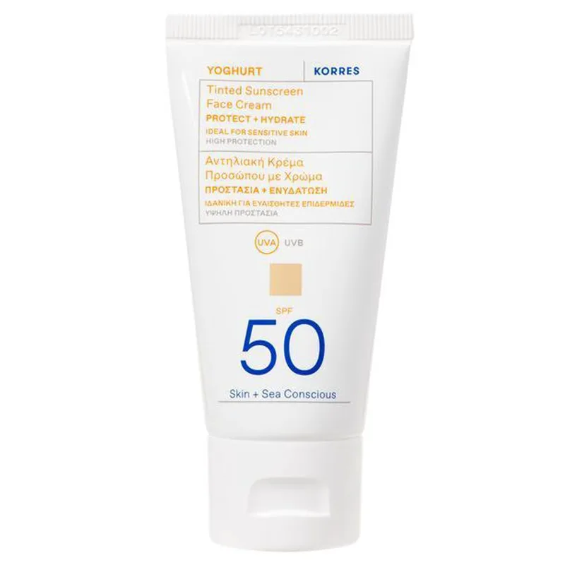 Korres Yoghurt Tinted Sunscreen Face Cream Protect & Hydrate Spf50 Αντηλιακή Κρέμα Προσώπου Υψηλής Προστασίας με Χρώμα για Προστασία & Ενυδάτωση 50ml