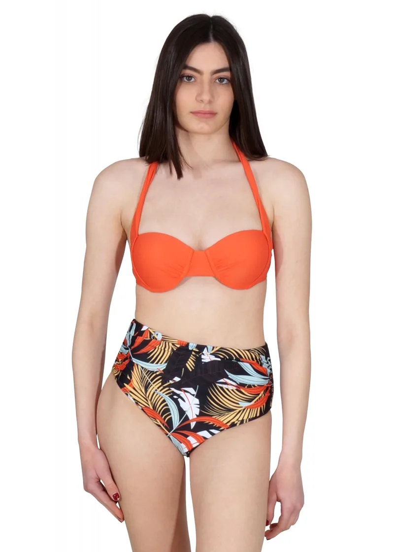 Γυναικείο set μαγιό με ελαφριά ενίσχυση bikini ντραπέ ψηλόμεσο. Καλύπτει B Cup. Swimwear Collection. ΚΟΡΑΛΙ