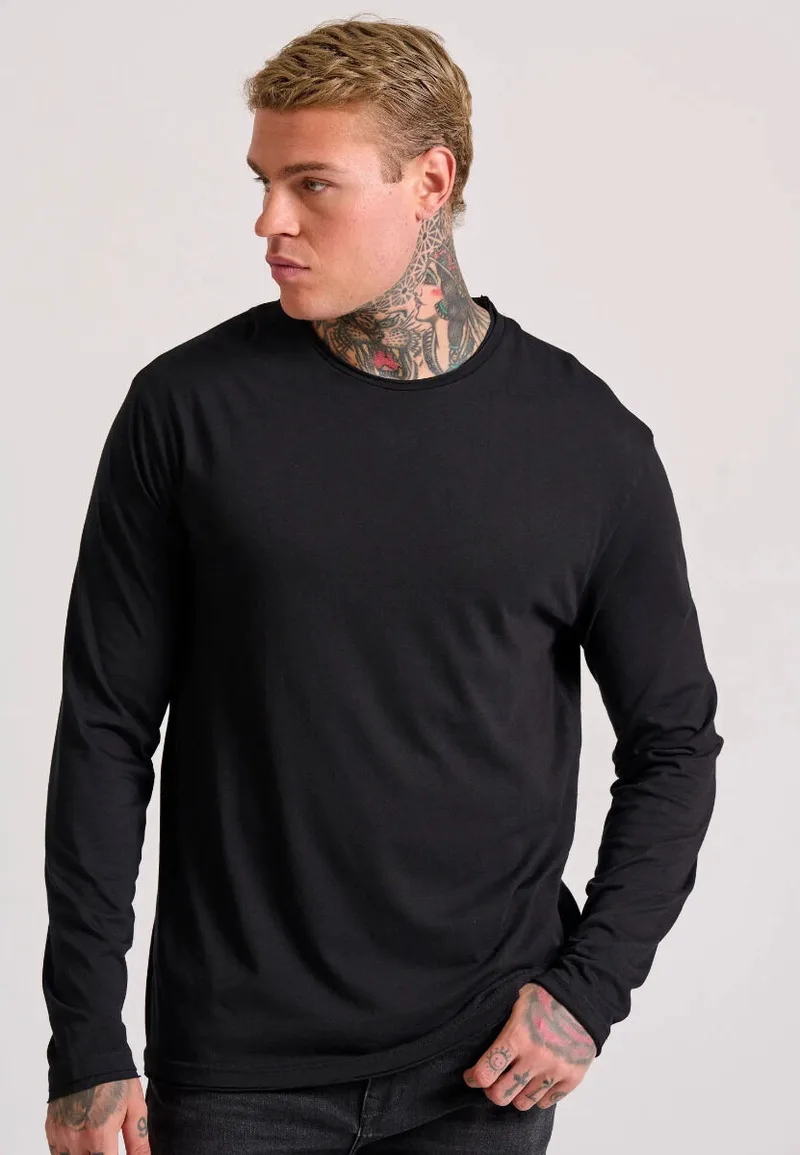 Funky Buddha Ανδρικό Relaxed fit t-shirt με raw edges FBM011-013-07 Μαύρο