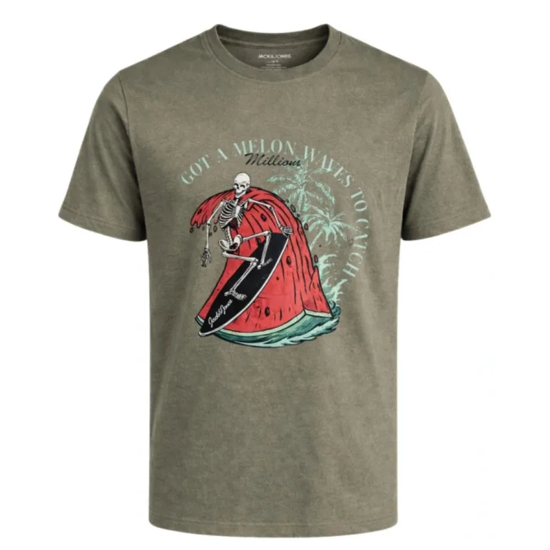 Jack & Jones "King Tee" T-shirt σε Plus fit γραμμή,με μεταξοτυπία - Vetiver