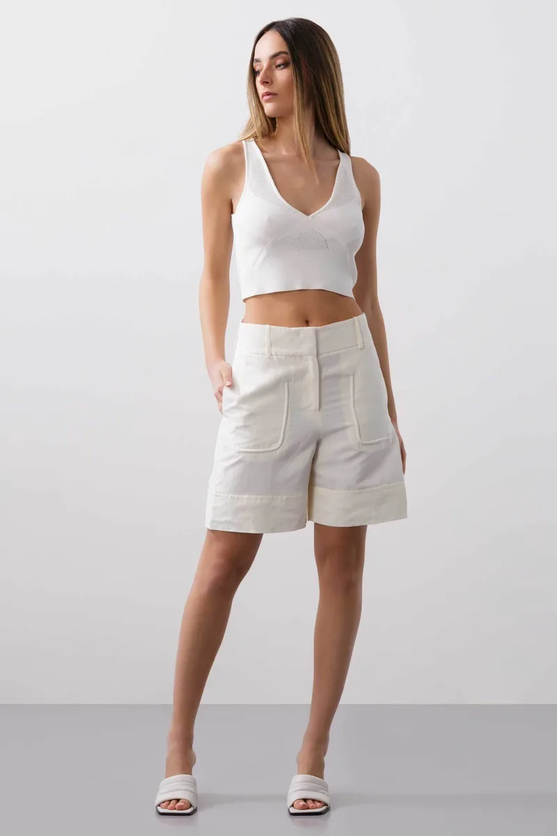 BCBGMAXAZRIA γυναικεία βερμούδα με λινό - 23SRP212LI02 Λευκό