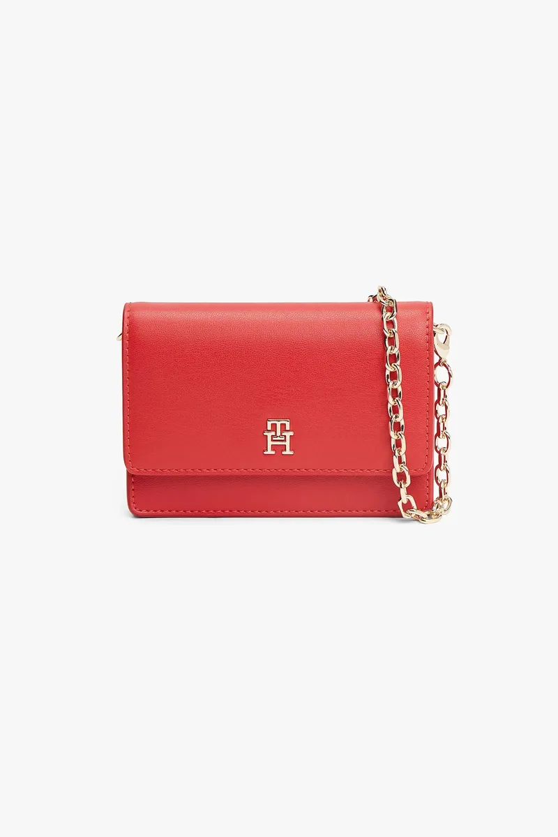 Tommy Hilfiger γυναικείο τσαντάκι ώμου με αλυσίδα και μεταλλικό μονόγραμμα - AW0AW18248 Κόκκινο