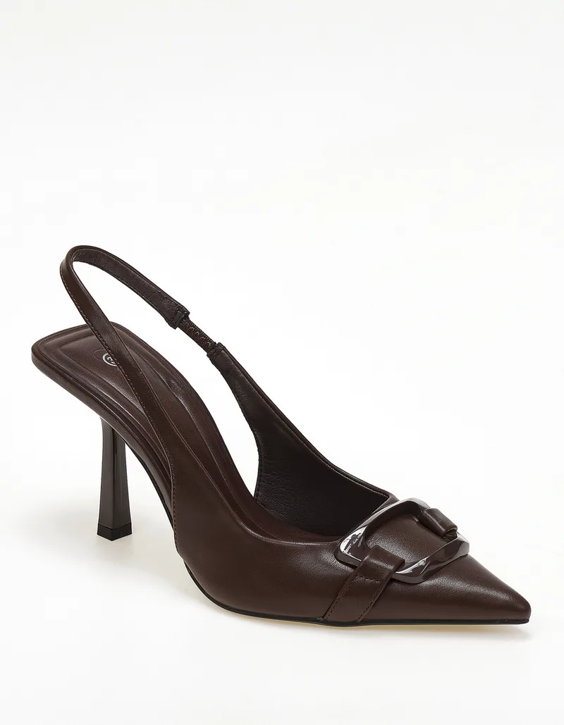 Slingback γόβες με διακοσμητική αγκράφα - Καφέ
