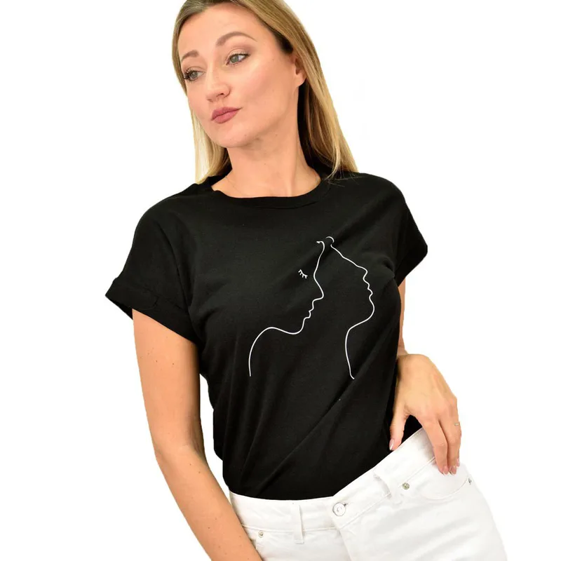 Γυναικείο T-shirt με τύπωμα πρόσωπο Μαύρο 10665